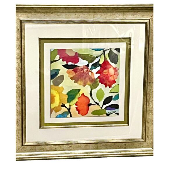 Kim Parker 27x27 FRAMED ART Floral Tile I Flowers Signed Wall Hanging Gold Frame - Picture 5 of 7